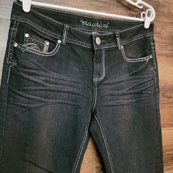Maurices Jeans Size 32 Skinny Mid Rise Embellished Thick Stitch Black Stretch - Picture 3 of 12